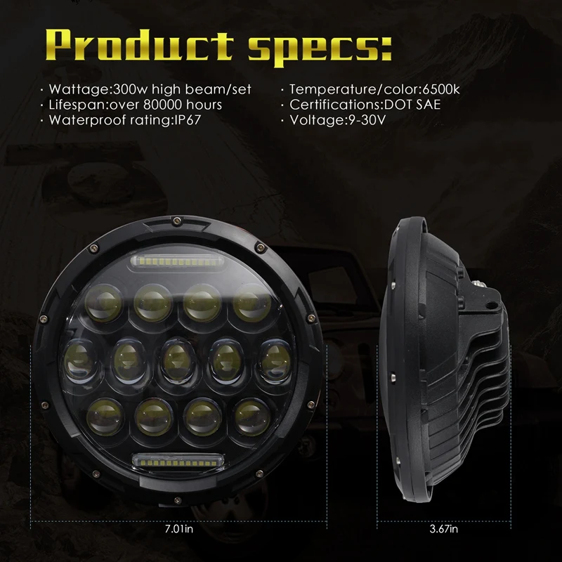 7 дюймов круглые светодиодные фары лампа с Drl для Jeep Wrangler JK JKU TJ CJ LJ