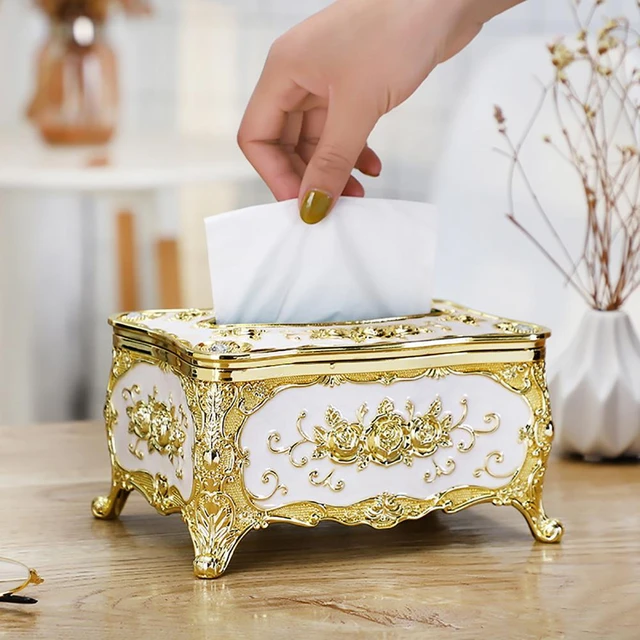 CAJA PORTA PAÑUELOS BLANCO CON DORADO