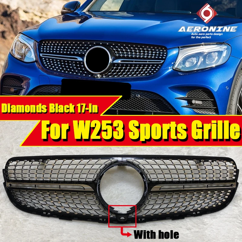 Для Mercedes W253 C253 GLC Grills Grill Black ABS Silver подходит для спортивного бампера без камеры 17-in |