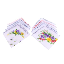 Mouchoir carré en coton, 10 pièces, bordure ondulée, fleurs, fête Hanky 