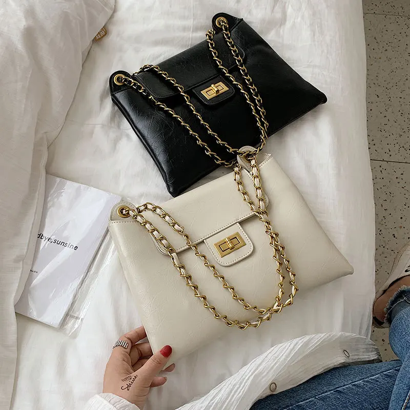 

Retro Women's Bags Simple Pu Lock Chain Messenger Bag Lady Commuter Fashion Large-capacity Ladies Purses Shoulder Crossbody Bags