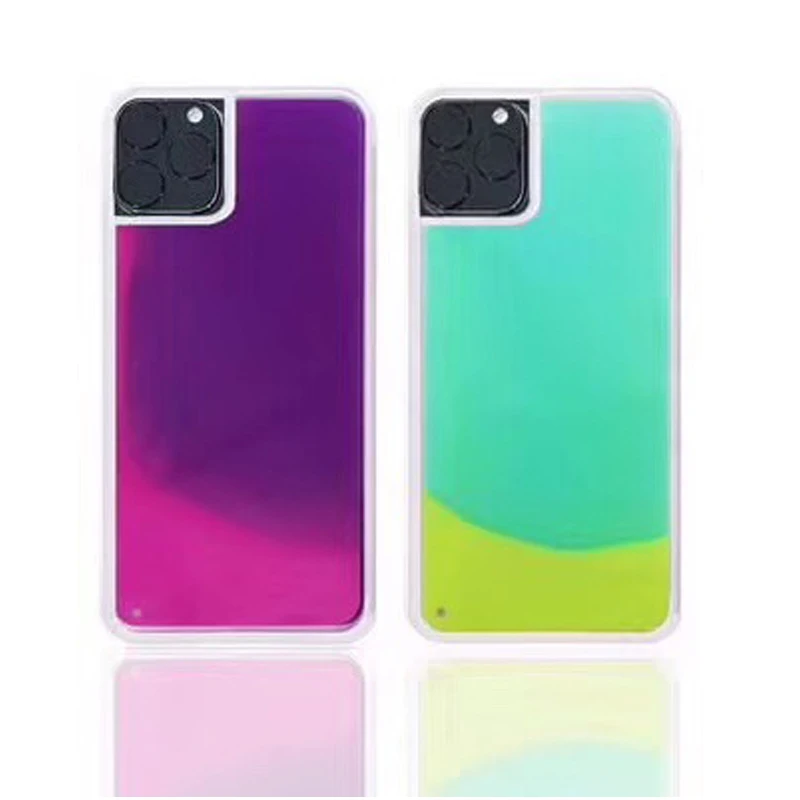 

Luminous Neon Sand Mobile Case for iPhone 11 pro MAX 2019 5.8 6.1 6.5 Glow In The Dark Liquid Glitter Quicksand Phone Case cover