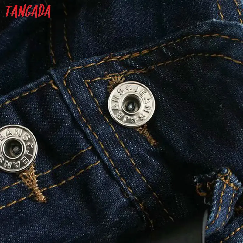 Tangada Женские повседневные темно-синие джинсы брюки с поясом высокая талия карман брюки стильные джинсовые брюки 4M141