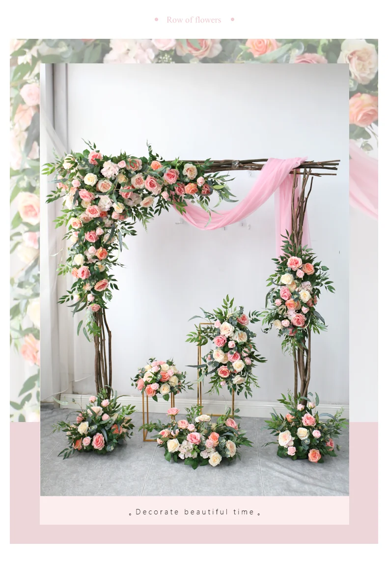 JAROWN Customized Rouge Pink Flowers Romantic Wedding Artificial Flower Row Flower Ball Decoration Background Flowers Stand Arch Decorative Flores (1)