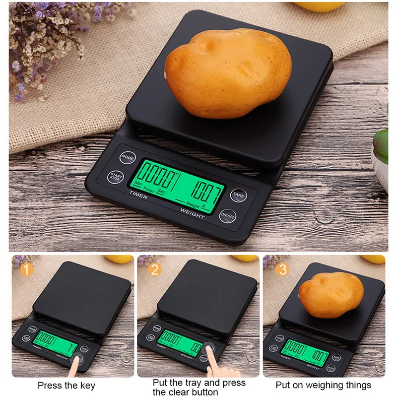 DIDIHOU 3kg/0.1g 5kg/0.1g Drip Coffee Scale With Timer Portable Digital Kitchen Scale High Precision LCD Electronic Scales