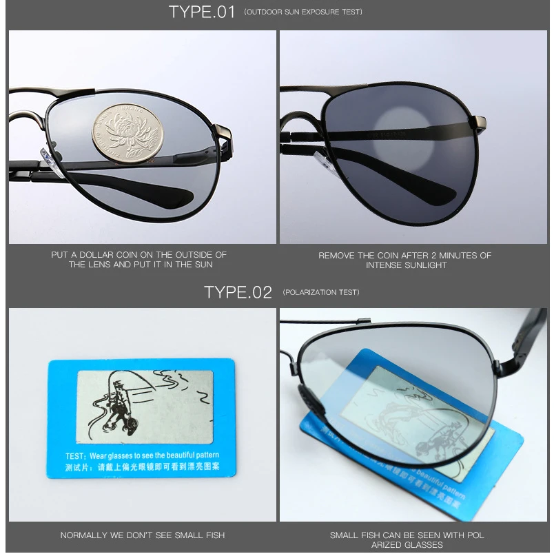 Мужские фотохромные и поляризационные металлические солнцезащитные очки пилота, черные линзы UV400 для дневного и ночного вождения солнцезащитные очки S7750-1