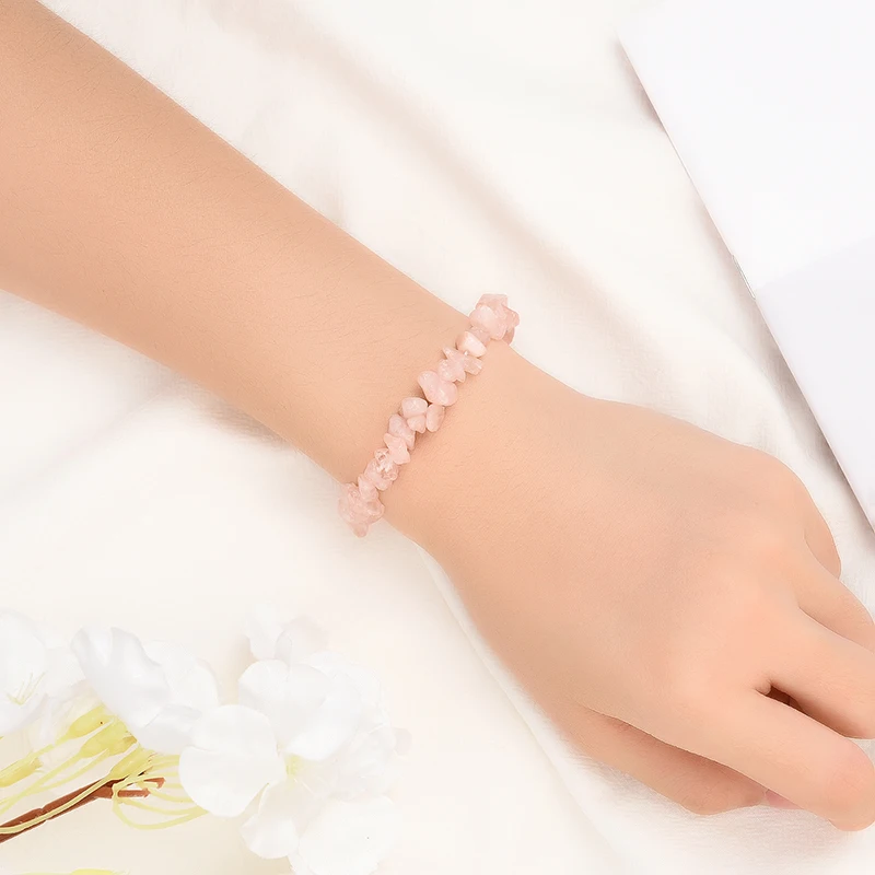 Women Girls Jewelry Gift Fascination Bracelet New Fashion Pink Mineral Spar Stretch Crystal Bracelet For Anniversary Pulseras