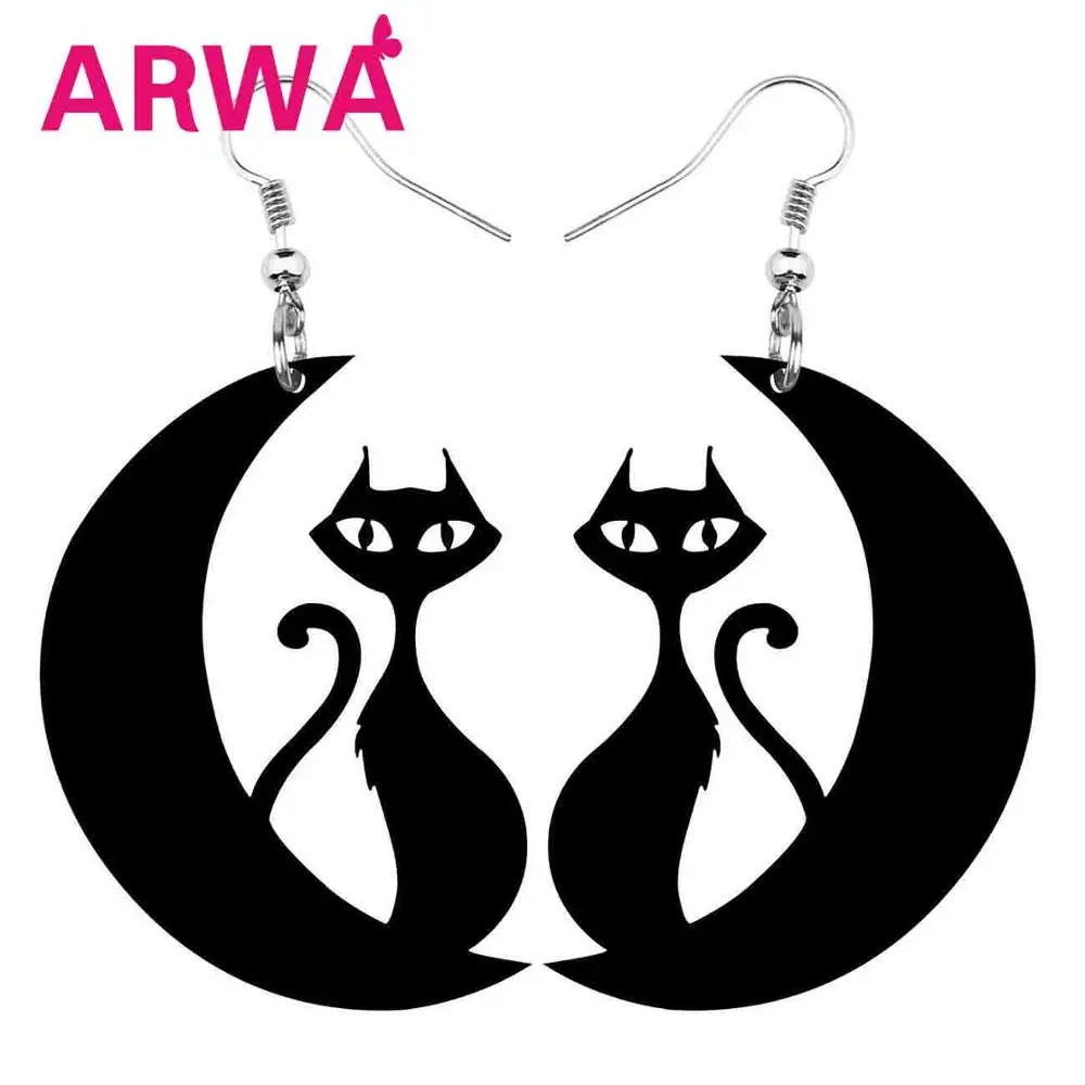 ARWA акриловый Хэллоуин большой полый черный кот котенок луна серьги подвески в