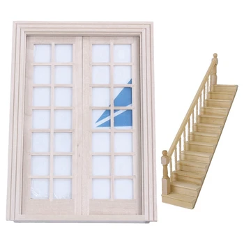 

1:12 Dolls House Wooden Staircase with Left Handrail Pre-Assembled 45-Degree Slope & 1/12 Dollhouse Miniature DIY Fitment Materi