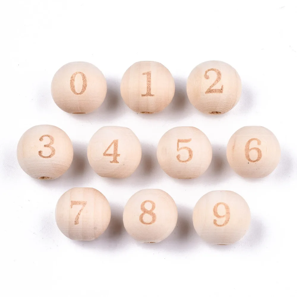 

Pandahall 200Pcs Unfinished Natural Wooden Beads Round with Number 0-9 Wood Balls Beads for Jewelry Making DIY Craft Accessories