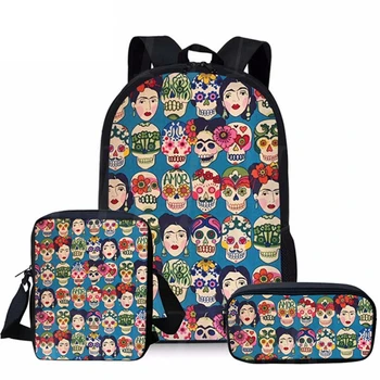 

THIKIN Sugar Skull Printing School Bags For Kids 3pcs School Bag Set Children Shoulder Bookbag Back To School Backpack 2020 Hot