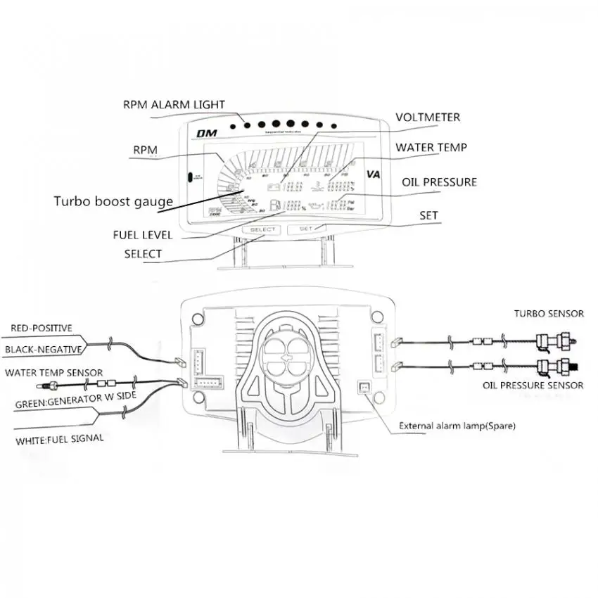 12/24 V 6 в 1 Автомобильный цифровой ЖК-дисплей датчик масла Давление Gauge+ Вольтметр+ Температура воды датчик+ датчик уровня топлива+ Тахометр+ турбо буст
