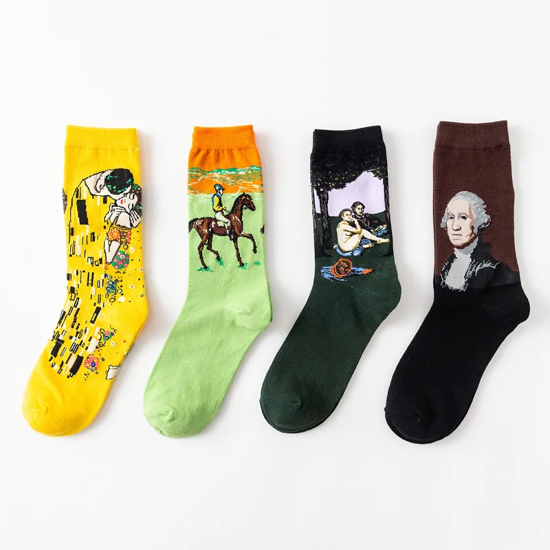 

Cotton Women's Socks Harajuku Colorful Cartoon Cute Funny Kawaii Oil Painting Art Socks for Female Christmas Gift