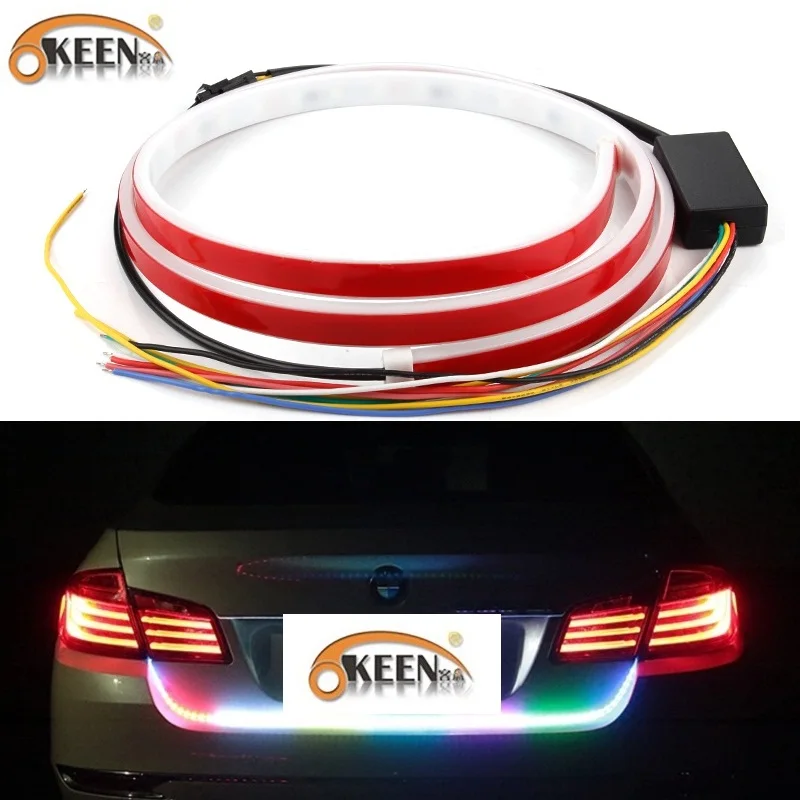OKEEN Waterproof 12V Car LED Tailgate Strip Light RGB Driving Tail Flow Amber Turn Signal Reverse Brake Warning Lamp | Автомобили и
