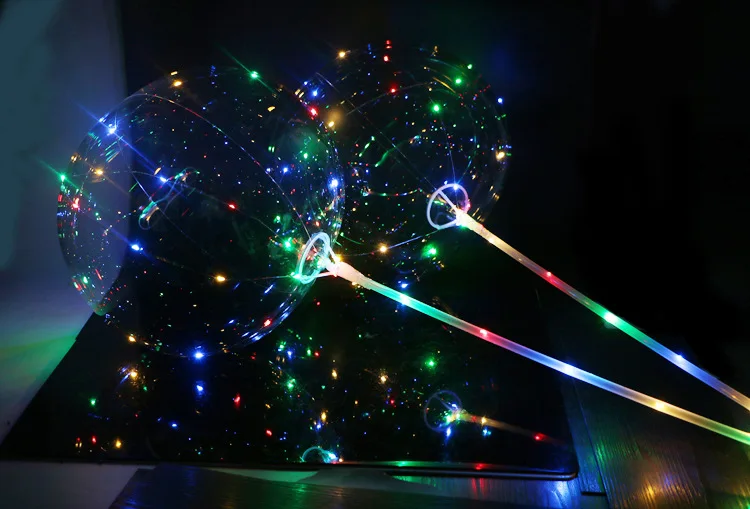 

70 cm transparent rod + 18 inch glow wechat business to push with rod bobo ball + battery pack light string combination suit