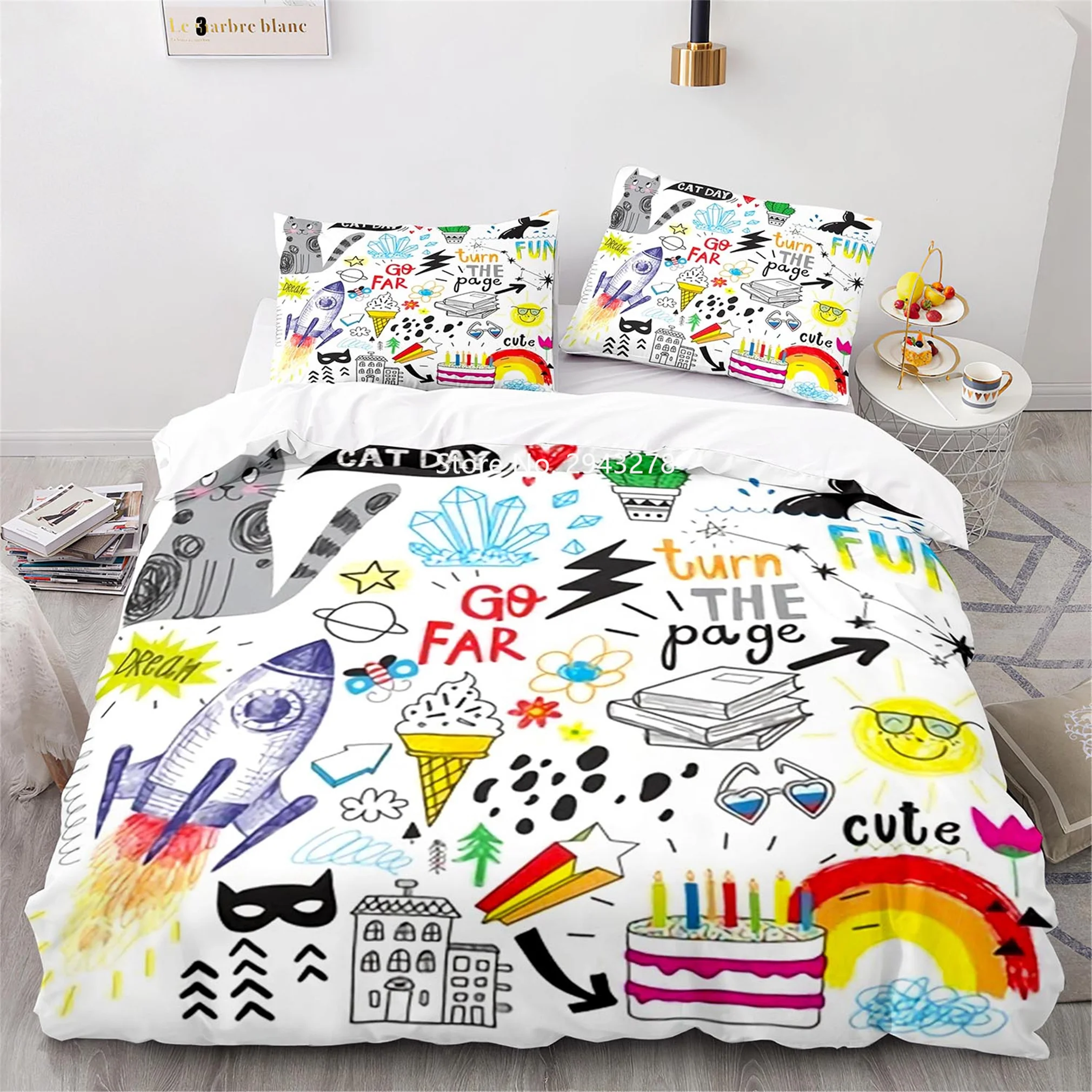 Bedding Sets for women Lovely Cartoon Color Cat Pattern Comfortable Duvet Quilt Cover Pillowcase Bedding Set Children Bedroom Decoration Home Textile quilt cover