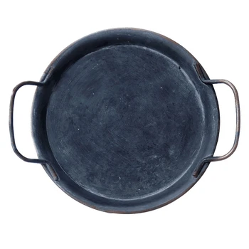 

European Retro Plate with Handles Handcrafted Round Wrought Vintage Storage Bread Tray Home Decoration Restaurant 30cm