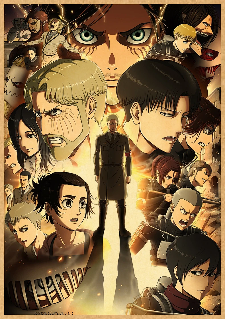 Attack on Titan Anime Poster Decor For Home Posters Room Wall Pictur Kraft Paper Retro And Prints Art Bar Cafe Stickers