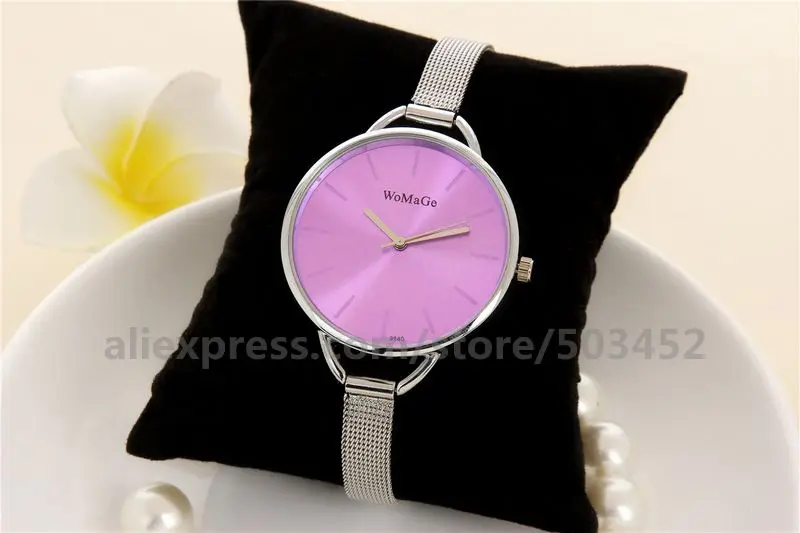 100 шт/лот без цифр женские часы заводская цена подарки другу Relojes Hombre Тонкий Сетчатый ремень модные кварцевые часы
