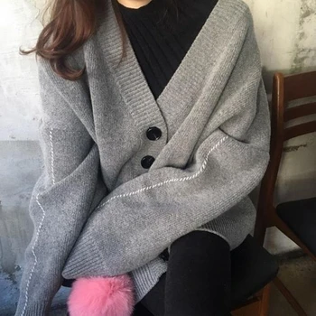 

2020 New Autumn and Winter Retro Loose Mid-long Thick Knitted Cardigan Jacket Woemn Long Sleeve Sweater Coat NS2109