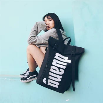 

Korea ins Harajuku street large capacity Preppy Style letter print backpack female fashion simple solid casual female backpack
