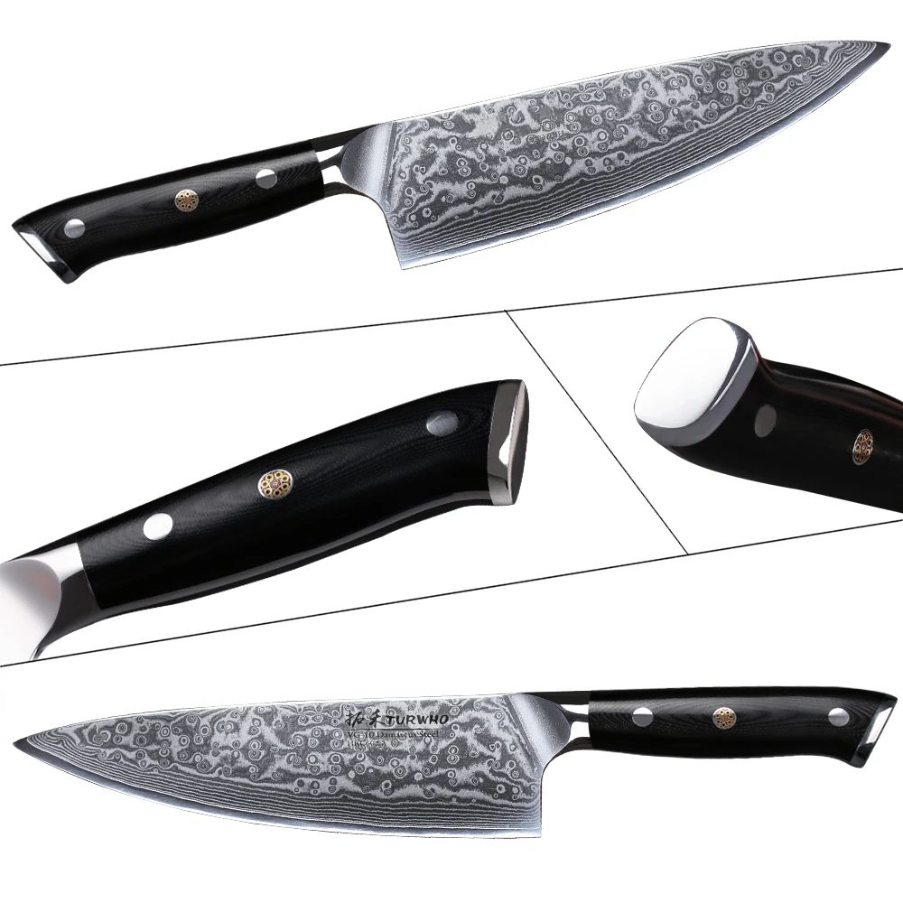 TURWHO 8 ''профессиональный нож шеф-повара Gyuto японский дамасский кухонный нож из нержавеющей стали очень острые кухонные ножи G10 Ручка