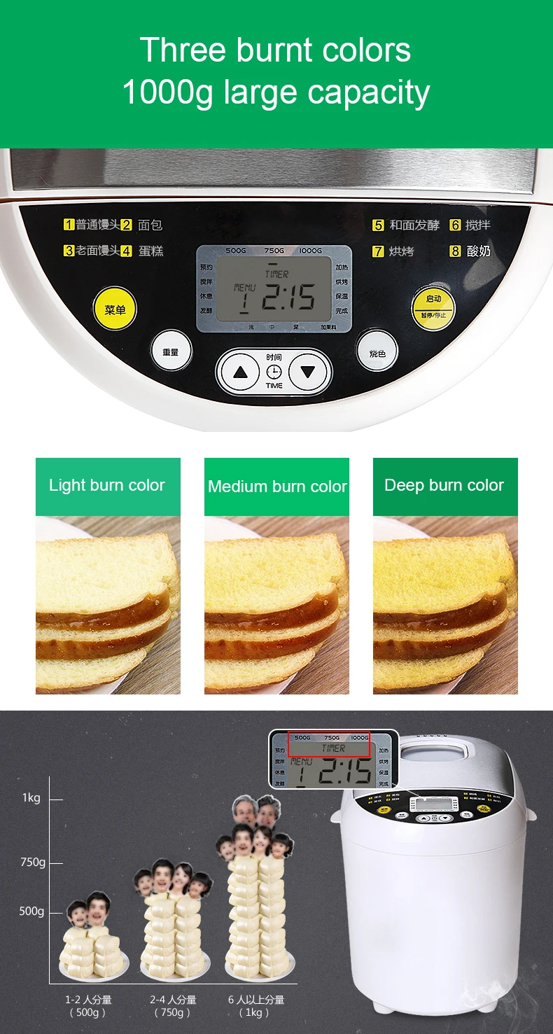 DMWD Intelligent Multifunctional Automatic Appliances Bread Baking Machine Household Cake Bread Toast Making Dough Maker EU US