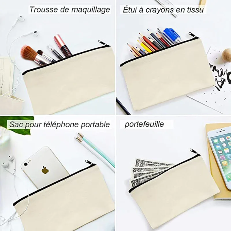 DIY blank canvas fabric storage kit 10 pieces ecru kit women's makeup kit mistress bag spark Jewelry Kit back makeup organizer cosmetic bag cosmetic storage bag toiletry bag makeup bag cosmetic case jewelry storage box storage bag product storage bag
