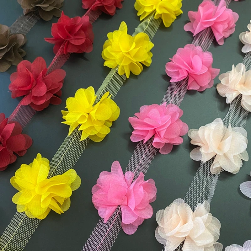 Chiffon Handmade Flower Lace 6-Leaf 3D Applique Clothing Lace Clothing Accessories Flower DIY Chiffon Headdress Lace