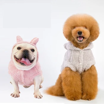 

Dog Clothes Bear Ears Hooded Thickening For Small Dog Cotton Padded Warm Outfit French Coat Jacket for Chihuahua Pet Clothes