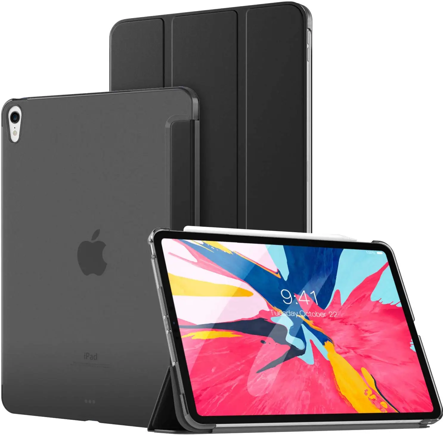 Для iPad Pro 1" чехол, полупрозрачный, с глазурью задняя крышка и боковое отверстие для карандаша магнитный держатель, автоматическое Пробуждение/сон складной кошелек из трех частей - Цвет: Black for iPad 11 in