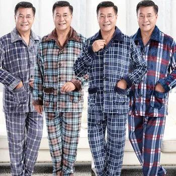 

Winter Men Long Sleeve Flannel Pajamas Set Turn Down Collar Lattice Pajama Thick Coral Velvet Sleep Wear Male Warm Pyjamas Set
