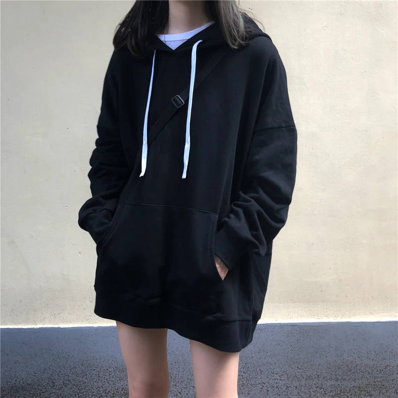 

Longsleeve Kpop Hoodie Flannel Clothes Fall 2020 Women Clothing White Black Woman Pullover Winter Clothes Women Oversized Hoodie