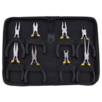 

New-8PCs Mini Pliers Set, Long Nose with Teeth, Flat Jaw, Round Curve Needle Diagonal Nose Wire End Cutting Cutter Linesman Plie