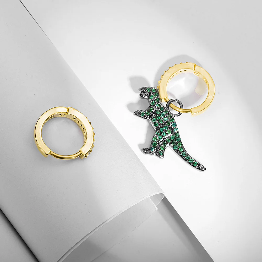 

YUN RUO Ladies Pave Zircon Asymmetric Dinosaur Earring Clip S925 Silver Pin Hypoallergenic Woman Fashion Jewelry Drop Shipping