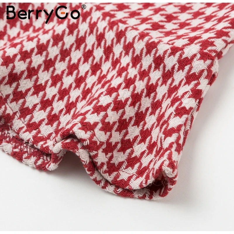 BerryGo, двубортный клетчатый женский костюм, наборы, Повседневная Уличная одежда, два предмета, Женский костюм с юбкой, модный офисный Женский блейзер, костюмы