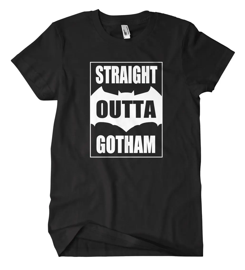 Straight Outta Gotham T-Shirt Comic Fun Jocker Dark Knight Begins Bale Ledger |