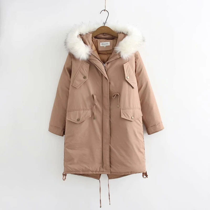 Новое зимнее женское пальто размера плюс 2XL-4XL с меховым воротником и капюшоном, длинная хлопковая куртка, Женская парка, женская верхняя одежда