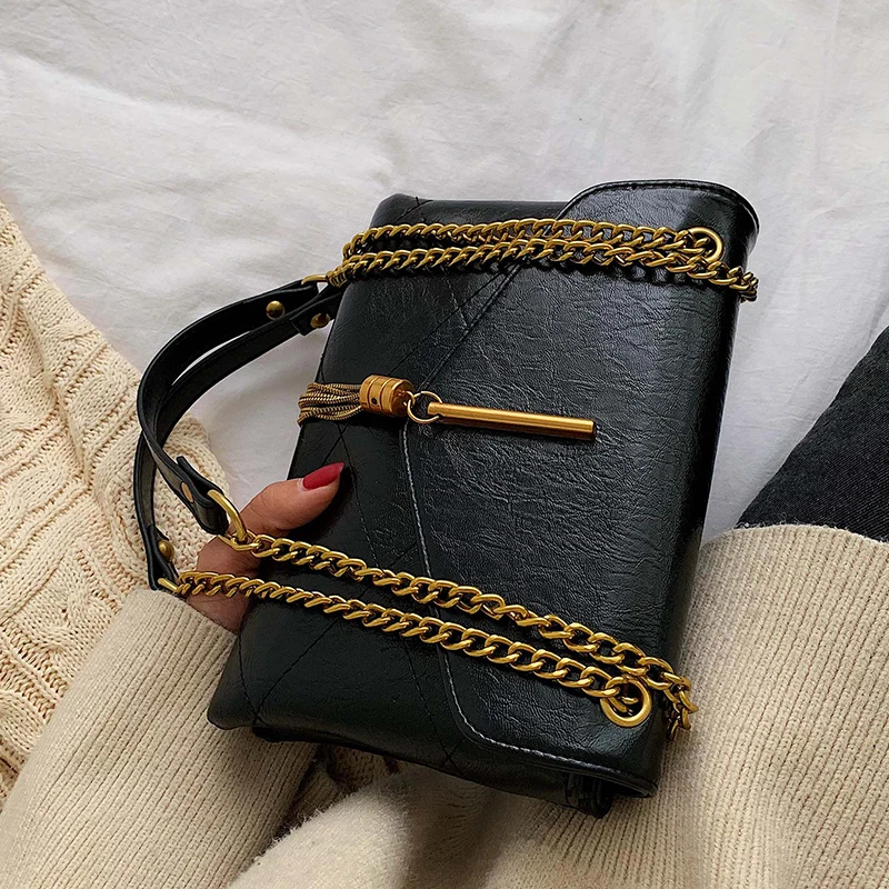 Винтажная модная женская сумка, модная новая качественная женская дизайнерская сумка из искусственной кожи, Сумка через плечо с кисточкой и цепочкой
