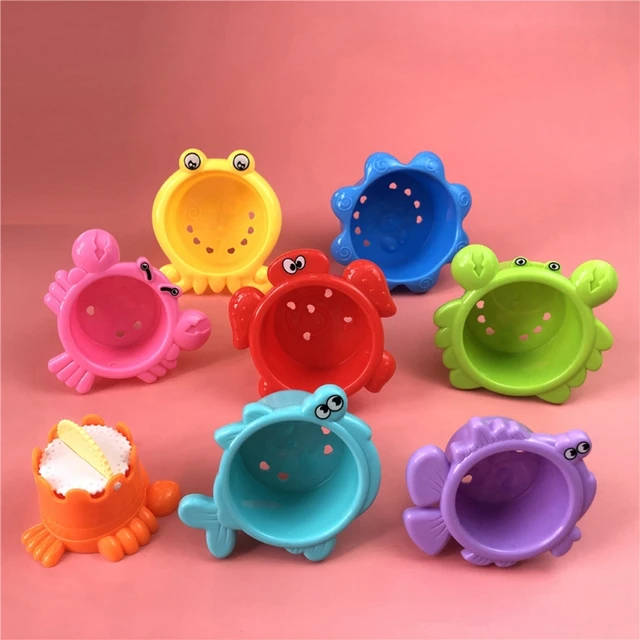  Colorful Baby Bath Toy Set Stackable Cup Water 8 Pieces Drain Cup Stacking Plaything for Children Bathing Time Sand Toys 1