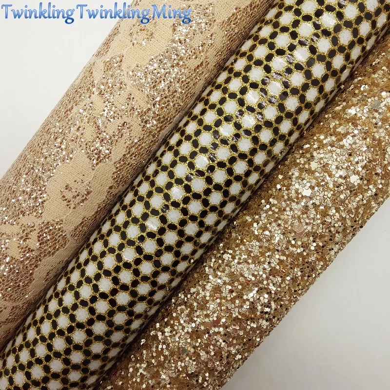 GOLD Glitter Fabric Lace glitter Leather Synthetic Sheets For Bow A4 21x29CM Twinkling Ming XM830 | Дом и сад