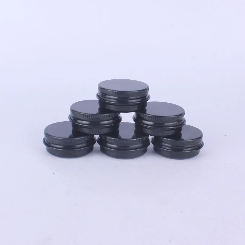 15g Black Color Metal Aluminum Cream Refillable Jar Tin with Screw Thread Cosmetic Lip Balm Mask Ointment Containers, 200pcs/lot