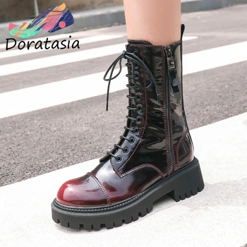 

DORATASIA Cow Leather Brand Designer Women Zipper Winter Motocycle Shoes Sewing Boots Women Platform Zipper Boots