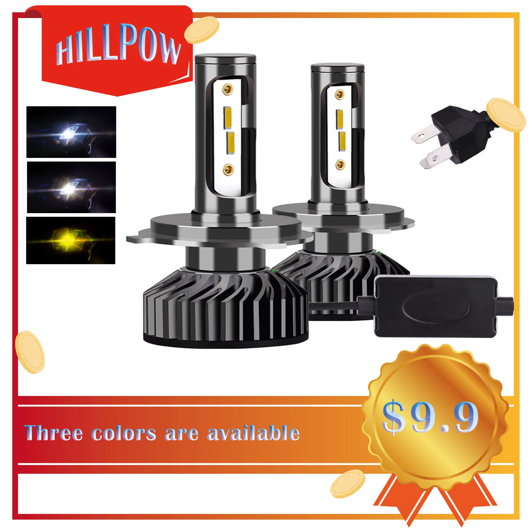 Hillpow зэс 3000K светодиодный H7 H11 H8 HB4 H1 H3 HB3 Авто F2 для автомобильных фар 72 Вт 8000LM 4300 К