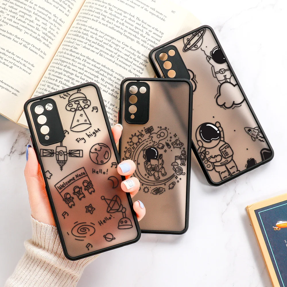 Case For Huawei P30 Pro Case P50 P40 Lite Hard Fundas Honor 8X 9A 20 10X 30 Lite Nova 5T Cartoon Astronaut Cover Lens Protection