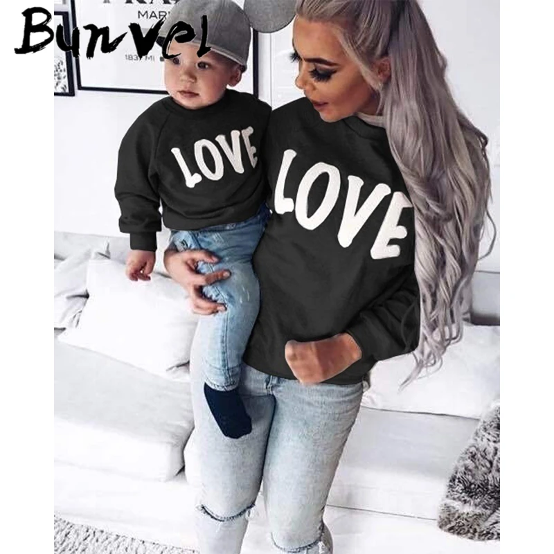

bunvel Mommy and me Hoodies LOVE Letter Printing family matching clothes family look autumn Winter mother daughter Hoodies 5
