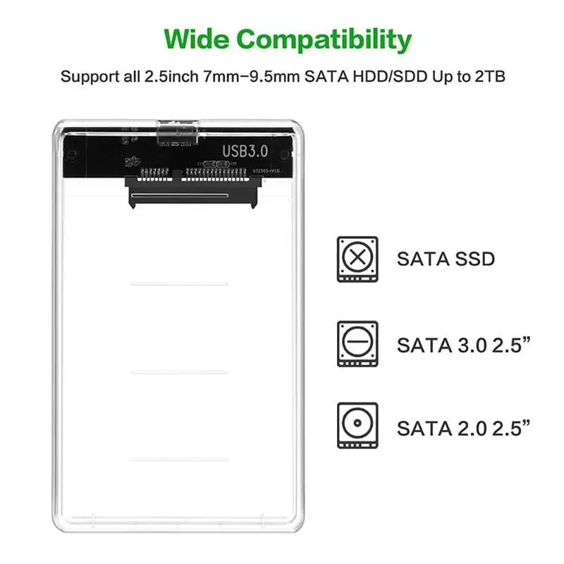 2,5 дюймов USB3.0 SATA HDD SSD твердотельный накопитель на жестком диске контейнер под элемент питания 2 ТБ 5 ГБ/сек. UASP прозрачный корпус Чехол портативный жесткий диск держатель