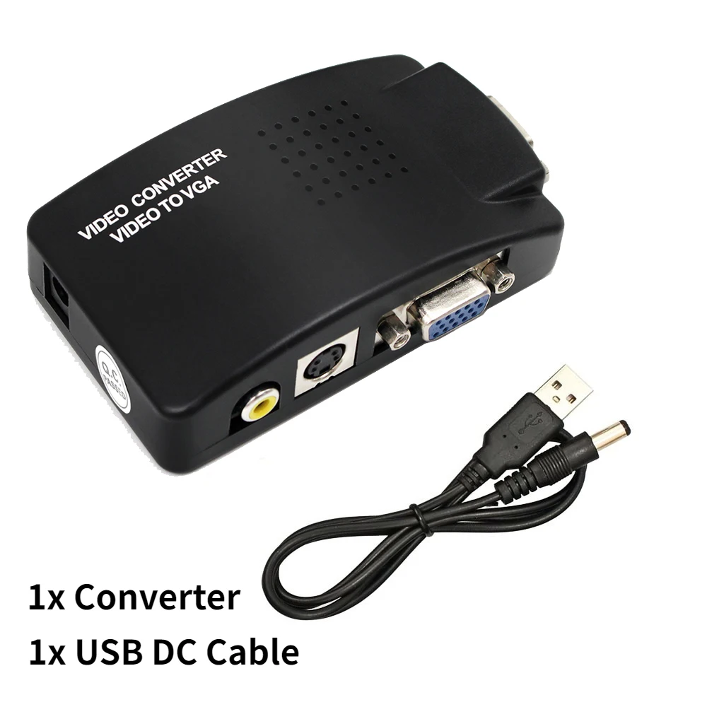 AV to VGA Adapter AV S-Video VGA to VGA Converter Support 1080P HD Video Converter for PC Notebook
