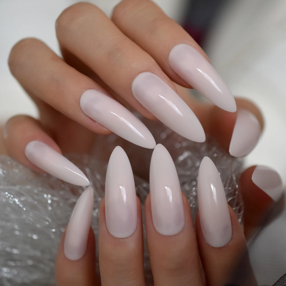 Glossy Light Pink Press on Stiletto False Nails Extra Long Sharp End Ballet UV Fingersnails Free Adhesive Tapes 24pcs/set | Красота и