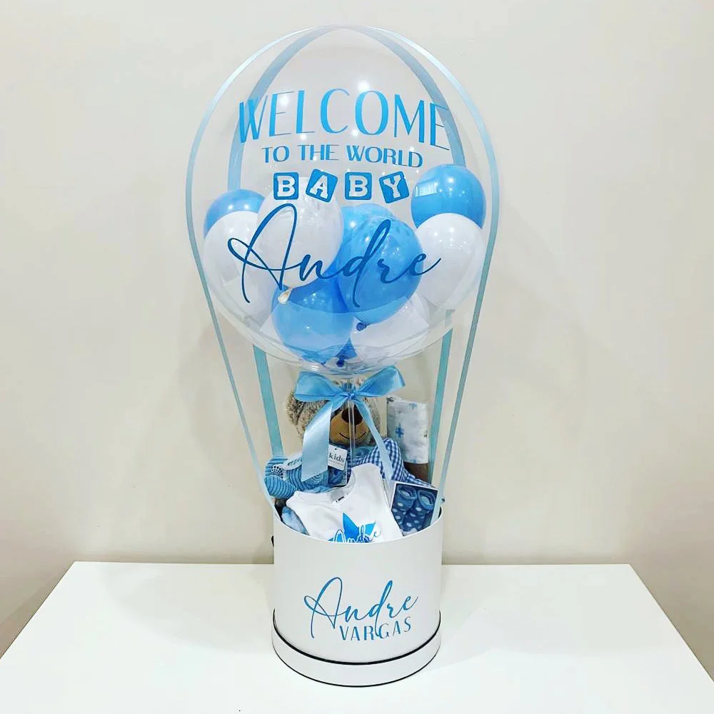 Cesta de regalo personalizada para Baby Shower, caja de revelación de  género, bandeja única, galletas de flores, globo aerostático, bienvenido al  mundo, Niña y niño - AliExpress, image size:1000x1000